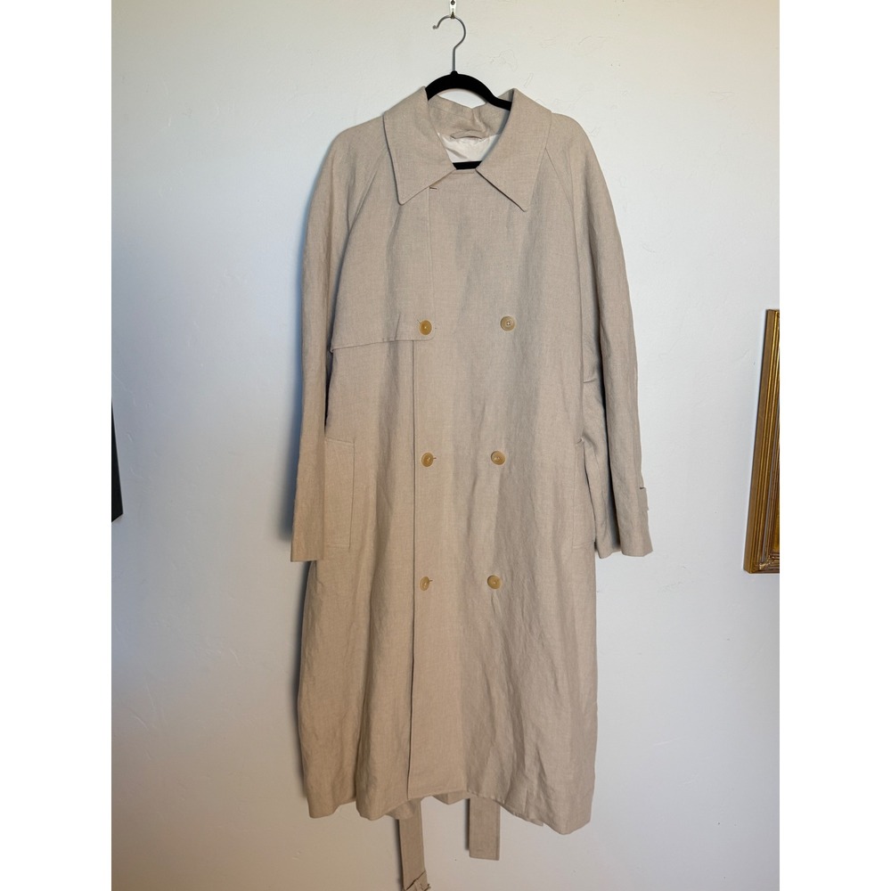 The Row Mens Beige 100% Linen Double Breasted Belted Trench Coat Large